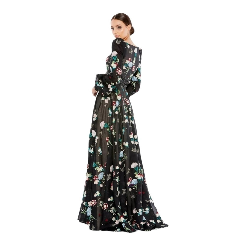 Mac Duggal Embroidered Bishop Sleeve V Neck Flowy Gown Size 10 NWT - Picture 6 of 7